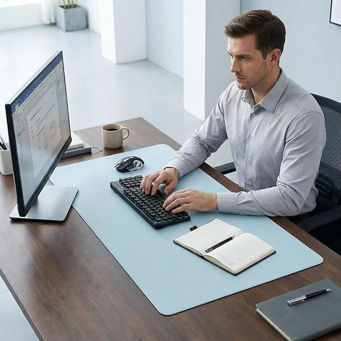 Desk Mat 26'' x 31.13'', PU Leather Desk Pad Protector, Non-Slip Mouse Pad for Desk, Waterproof Computer Desk Mat, Office Desk Pad for Keyboard Mouse, Desk Writing Mat (Blue)