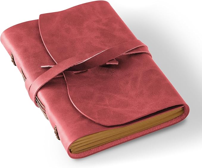RILIHO Leather Journal Notepad, Small Notebook 4.8x6.5 Inches, Mini Journal, Retro Premium Planner, Lined Diary Vintage Style, Ideal for Women and Men, Artists, Travelers, Red