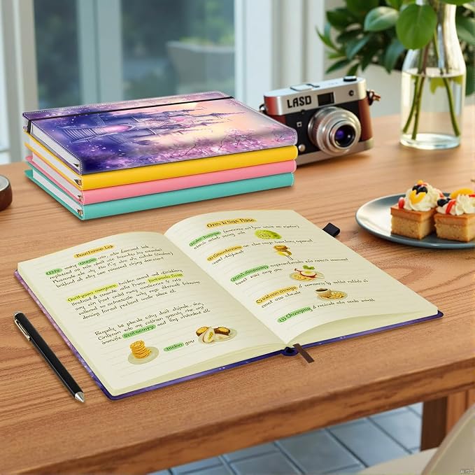 Hardcover Executive Notebooks, A5 PU Leather Lined Journal Notebook, 200 Pages Thick Paper Subject Notebooks for School,Work,Home Writing Business Notebook, Diary Book ，Pink Castle