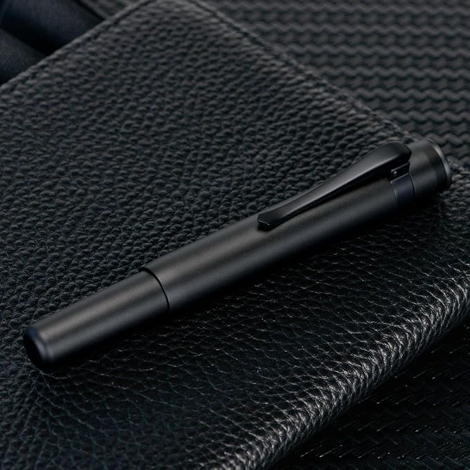 HONG DIAN M2 Black Forest Mini Fountain Pen, Long Blade Nib & Sleek Shape Aluminium Short Pocket Travel Pen (Matte Black)