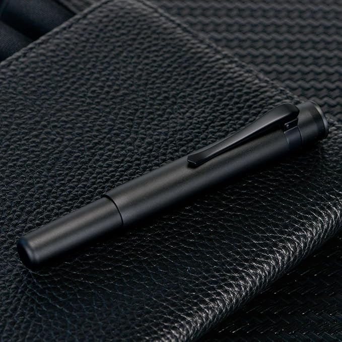 HONG DIAN M2 Mini Fountain Pen with Bent Nib, Sleek Shape Aluminium Short Pocket Travel Pen (Matte Black)