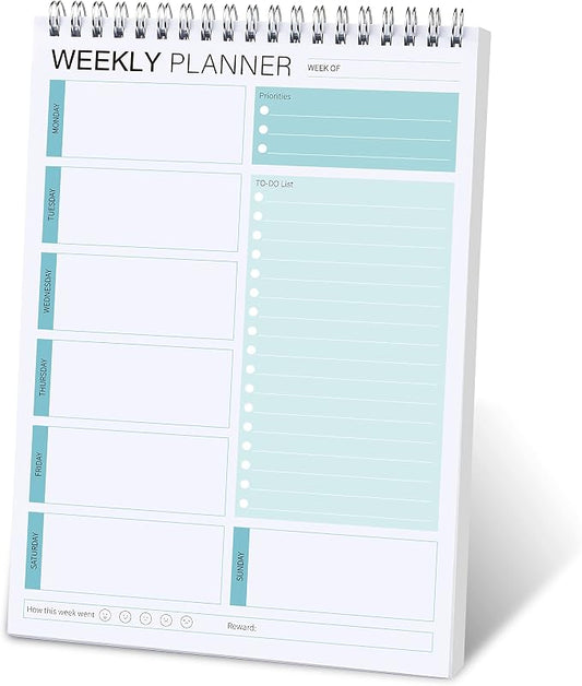 Weekly Planner To Do List Notepad for Work & Daily Life 6.5 x 10 in (Green) | Undated Layout,Thick No-Bleed Pages,Smooth Writing,Weekly Agenda Organizer for Students,Office,Home