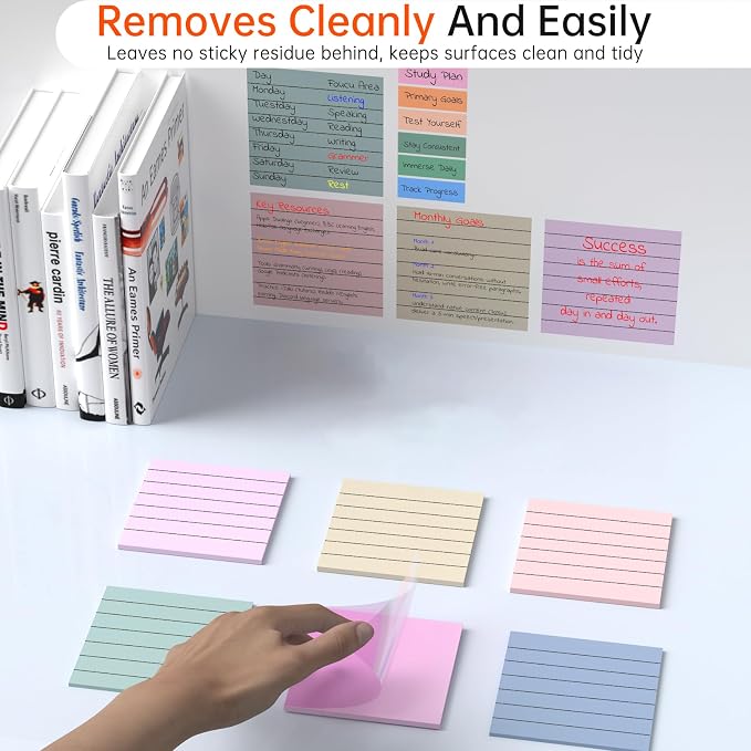 3x3inch Transparent Sticky Notes with Lines, MEIGAONE 7 Pack Lined Sticky Notes Super Strong Adhesion, Waterproof Clear Sticky Note for Study, Book,Office,School Supplies