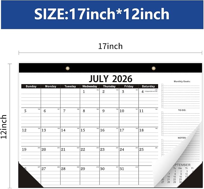 Desk Calendar 2026-2027,July 2026 to December 2027, Desk calendar 2026-2027 with to-do list,2027 Calendar 18 Months,Calendar 2026-2027-17" x 12" for Home or Office.