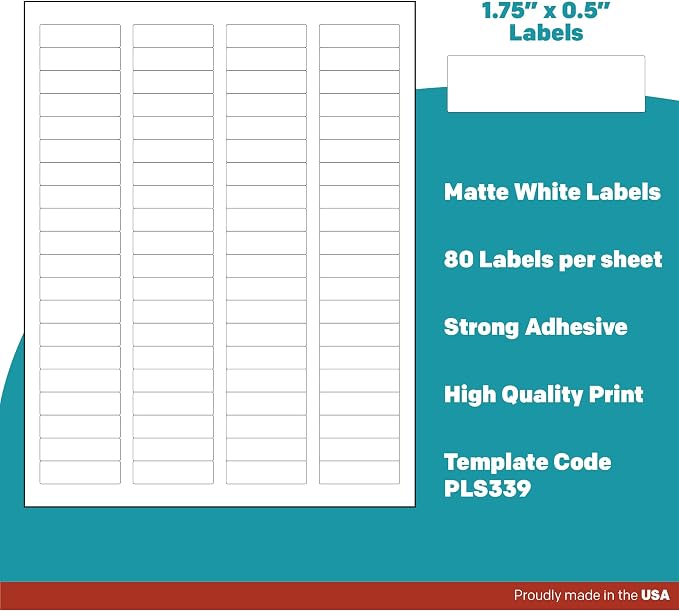 Premium Label Supply White Sticker Return Address Labels – 1.75" x .5" – Laser/Inkjet Compatible – (80 per Sheet), 500 Sheets – 40,000 Total Adhesive Labels