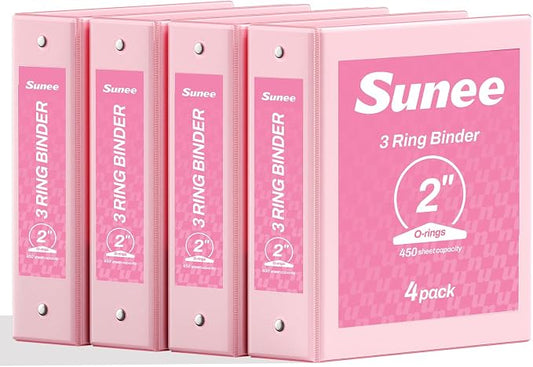 SUNEE 3 Ring Binders 2 Inch 4 Pack, Clear View Binder Three Ring PVC-Free (Fit 8.5x11 Inches) for School or Office Supplies, Pink