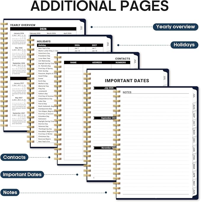 Planner 2026-2027, Academic Year Monthly and Weekly Calendar Planner, Jul 2026 - Jun 2027, Hardcover Teacher Student Planning Agenda book with Tabs, Perfect for School Office Supplies, 6.3" x 8.5" - Lunar Flight