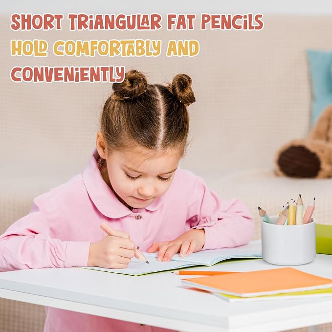 Marspark 30 Pcs Short Triangular Fat Pencils Bulk First Day of School 3.5 Inch Wooden Jumbo Pencils with Sharpener and 2 Erasers for Preschoolers, Kindergarten, Toddlers, Beginners(Lively Colors)