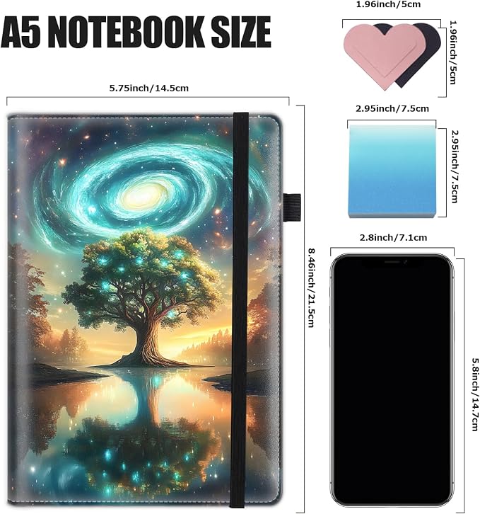 Hardcover Executive Notebooks, A5 PU Leather Lined Journal Notebook, 200 Pages Thick Paper Subject Notebooks for School,Work,Home Writing Business Notebook, Diary Book ，Cosmic Infinity Grove