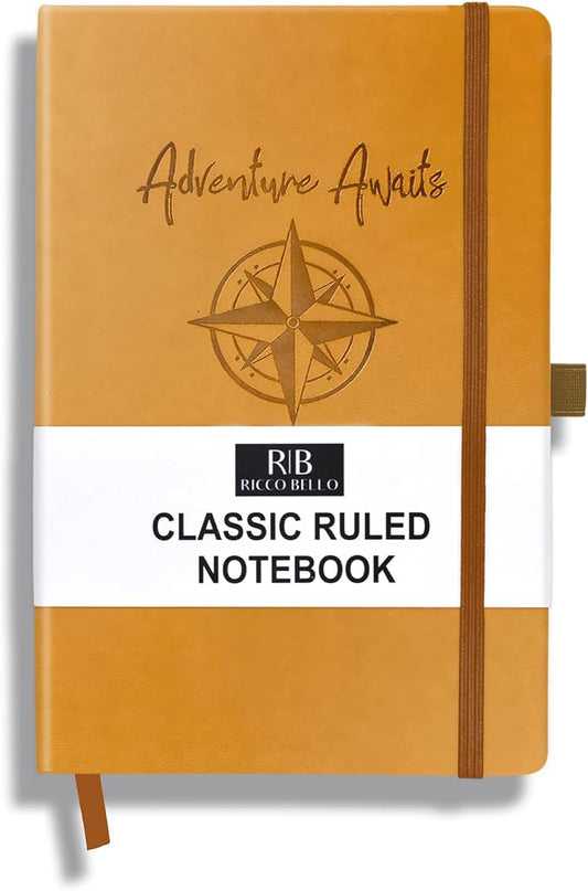 RICCO BELLO Lined Journal Notebook, Adventure Travel | Faux Leather Hardcover, With Pen Holder, 96 Sheets/192 Pages, College Ruled, 5.7 x 8.4 Inches