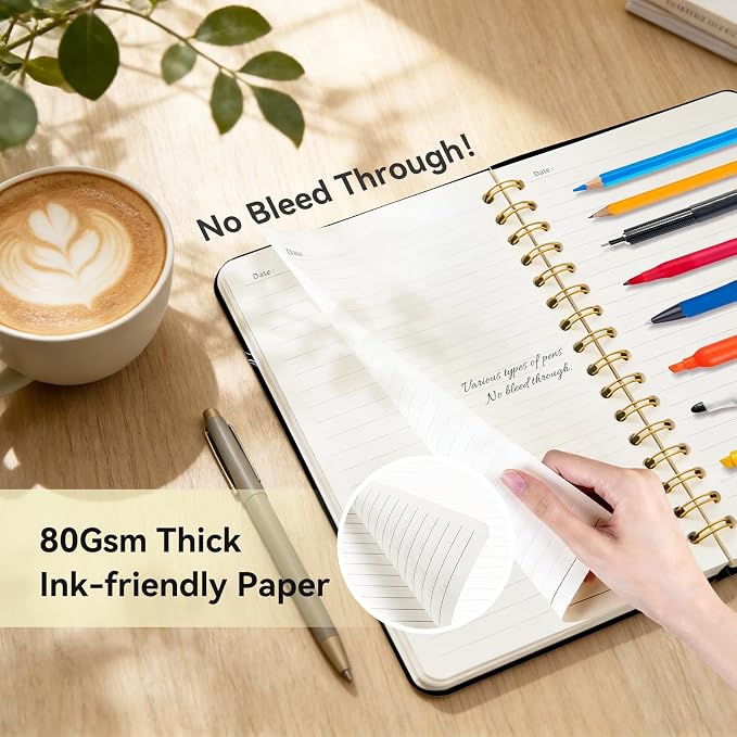 Lined Spiral Journal for Women, A5 Notebook for Work, 160 Pages, Letter K | College Ruled Spiral Notebook, Hardcover with Elegant Design for Note-Taking, 5.5 * 8.25 inch
