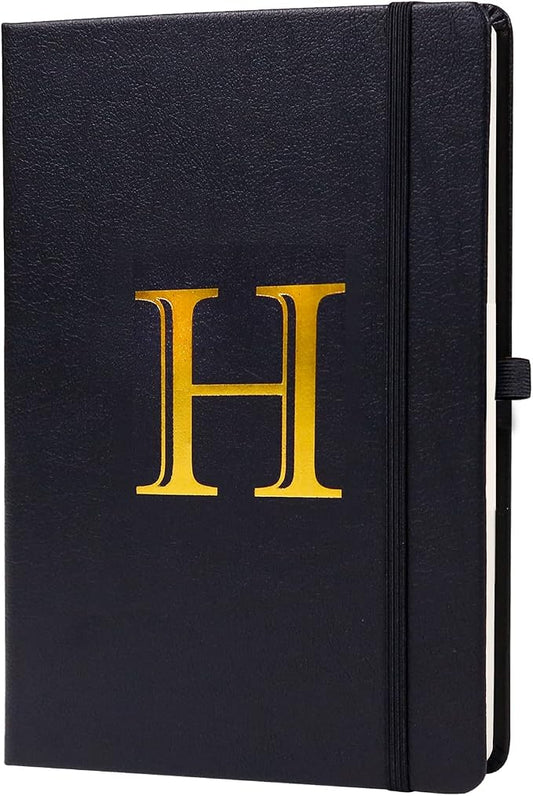 Business Notebook for Men Women, A5 Journal Notebook with A-Z , Dual-Sided Writing Paper Notebook with Dividers, Travel Journal for Teens, 200 Pages Leather Journal for Writing, Work, Meetings Black,H