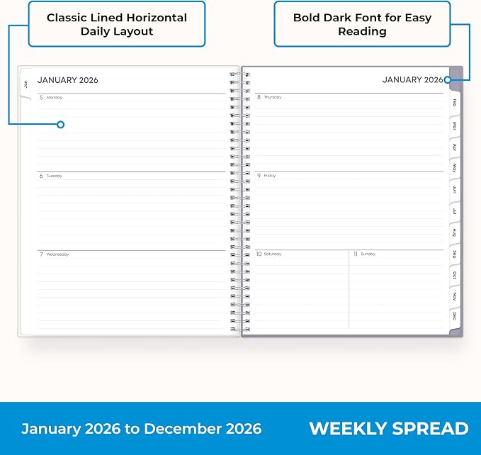 Blue Sky 2026 Weekly & Monthly Planner Calendar, 8.5"x11", Laila | January 2026 - December 2026, Clear Pocket Cover, Durable Twin Wire Binding, Laminated Tabs, Storage Pocket
