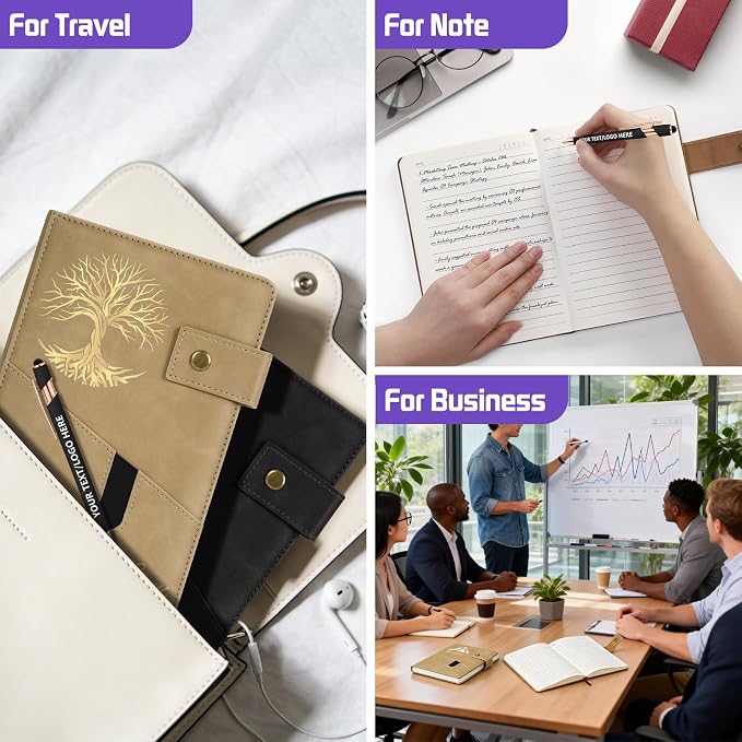 ENOMY Personalized Notebook & 10 PC Pens Set A5 Notebook with Ribbon Bookmark PU Leather Custom Notebook Cover for College Graduation Birthday Business Gifts, Khaki