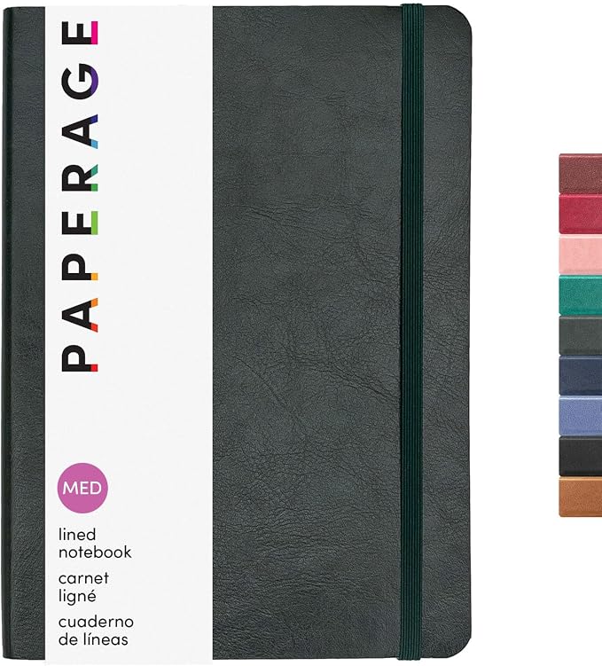 PAPERAGE Softcover Lined Journal Notebook (Dark Green), 160 Pages, Medium College Ruled Notebook, 5.6 inches x 7.9 inches - 100 GSM Thick Premium Paper, Leather Journal for Home, Work & School