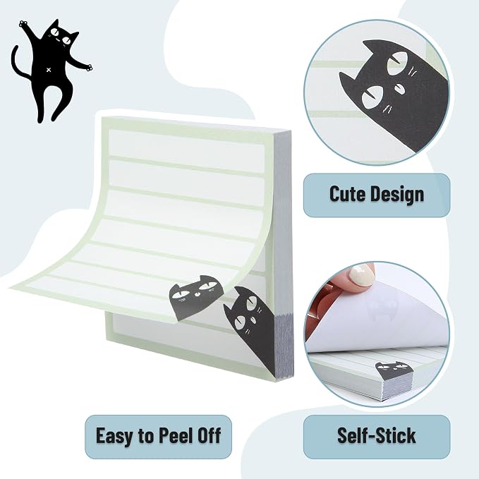 Mr. Pen- Black Cat Sticky Notes Set, 3" x 3", 12 Pads, 900 Sheets | Black Cat Sticky Notes, Memo Pads, Self-Stick Note Pad for Office, School, Home, Study & Organization