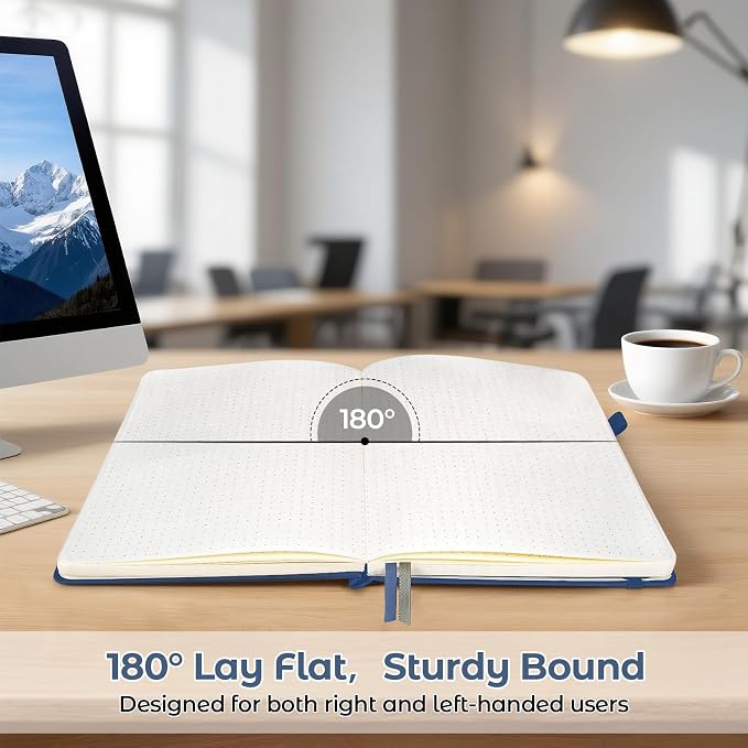 Dotted Journal, Hardcover Leather Dot Grid Notebook Journal for Women Men | No Bleed Thick Paper for Smooth Writing, Lay Flat, A5 Portable Size for Work, School, and Travel, Professional Business Style