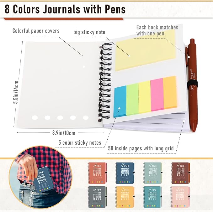 Resurhang 48 Pcs/24 Set Back to School Gifts for Students Teacher, Inspirational A6 Spiral Journal Notebook with Pen for Employee Team Teachers Students Classroom Rewards(Bright Color,Team Together)