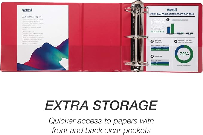 Samsill Durable 6 inch 3 Ring Binder, Locking D Ring Binder, Customizable Clear View Cover, Red, 6-Pack, Holds 1225 Pages