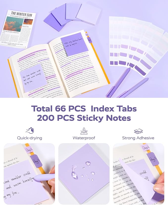 Four Candies Aesthetic Purple School Supplies Kit with Case for Girls | Back to School Stationery Set with Pens, Highlighters, Mechanical Pencils, Sticky Notes for Students, College, Journaling