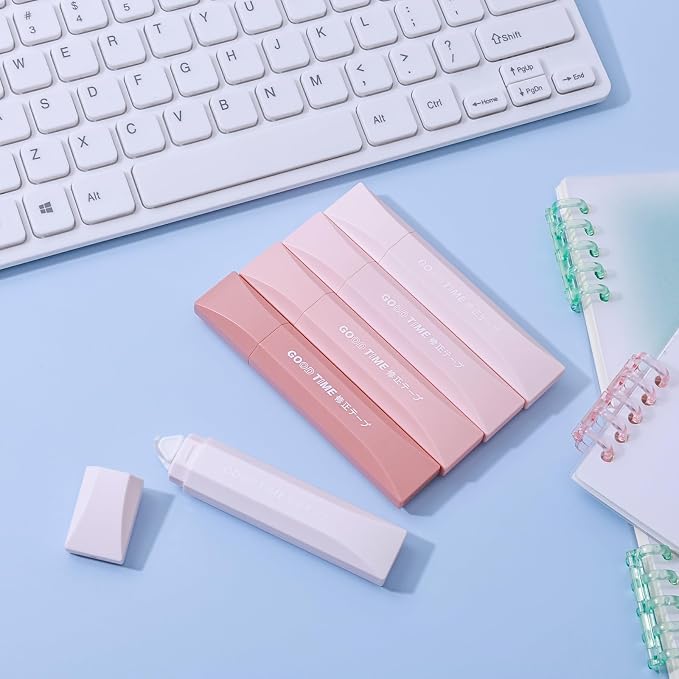 Temiary 5Pcs Beige Correction Tape, Cream Core Pull Out White Tape, Pink | 0.19 In × 19.6 Ft, Smooth Aesthetic Applicator for Wrong Writing School Office Supplies