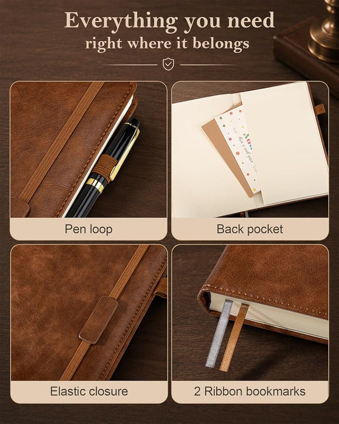 Lined Hardcover Leather Journal Notebook: A4 Journal for Women Men, Brown | 312 Numbered Pages & Content, 100GSM Thick Paper, College Ruled Journals Note Book for Business Work Writing Diary