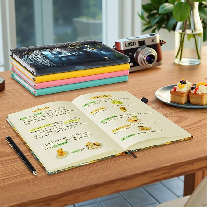 Hardcover Executive Notebooks, A5 PU Leather Lined Journal Notebook, 200 Pages Thick Paper Subject Notebooks for School,Work,Home Writing Business Notebook, Diary Book, Buddha Statue in Forest