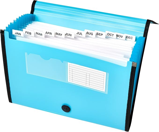 Avery Expanding File Folder Organizer, 13-Pocket Accordion File Organizer, Aqua, Holds 425 Letter/A4-Size Sheets (73554) (Pack of 6)