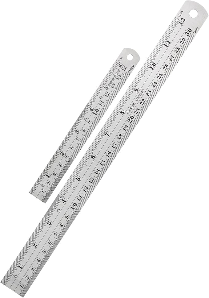 Mr. Pen- Metal Straight Edge Ruler, 2 Pack, 6" and 12", Silver | Stainless Steel Ruler Set, Imperial & Metric Measurements for Drawing, Home, Office, Engineering