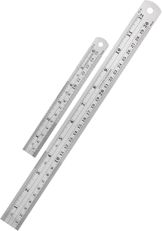Mr. Pen- Metal Straight Edge Ruler, 2 Pack, 6" and 12", Silver | Stainless Steel Ruler Set, Imperial & Metric Measurements for Drawing, Home, Office, Engineering