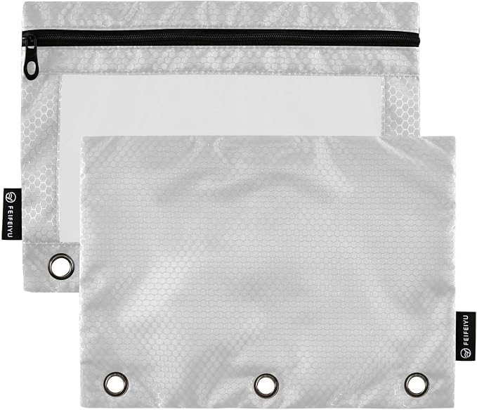 Gredecor Binder Pencil Pouch 3 Ring Grey Zipper Pencil Pouches Case 2 Pack Clear Binder Organizer for School Office