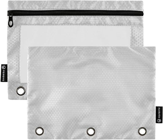 Gredecor Binder Pencil Pouch 3 Ring Grey Zipper Pencil Pouches Case 2 Pack Clear Binder Organizer for School Office
