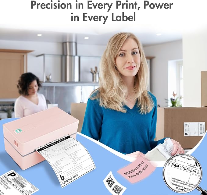 Thermal Shipping Label Printer 4x6 Bluetooth Label Maker for Small Business | Wireless Mailing Shipping Printer for USPS UPS Amazon Shopify Etsy - Compatible with iPhone Android Windows & Mac (Pink)