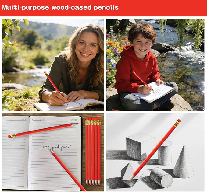 Adhere 25pcs Woodcase Pencils with Eraser Premium Pre-Sharpened Hexagon Graphite 2B pencils ideal for home, office writing including a Free Sharpener