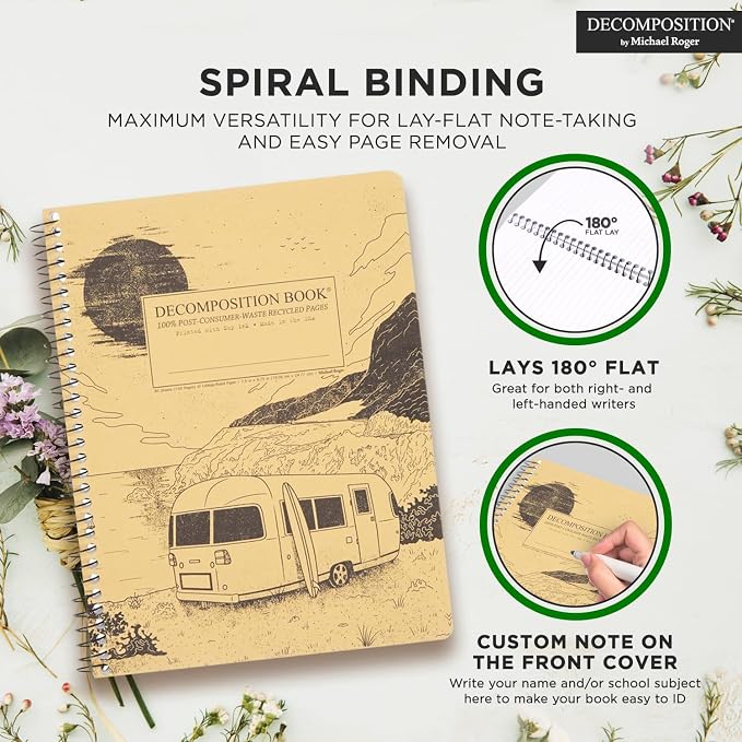 Decomposition Big Sur College Ruled Spiral Notebook - 9.75 x 7.5 Journal with 160 Lined Pages - 100% Recycled Paper - Notebooks for School Supplies, Home & Office - Made in USA