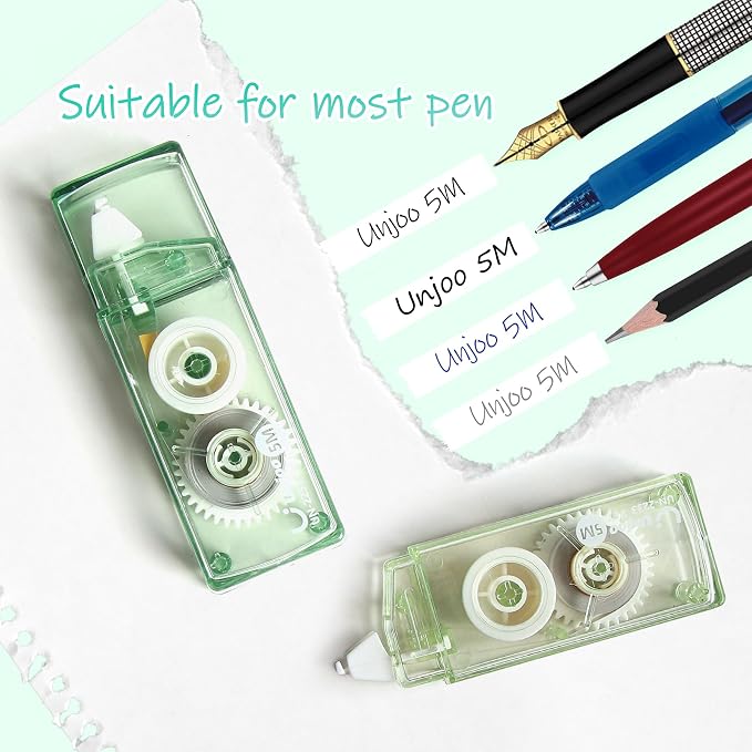 Unjoo Mini White Correction Tape Set (12pack, 5M/196" x 0.2", Green) | Aesthetic Cute Correction Tape, Easy To Use, For school, Office Workers