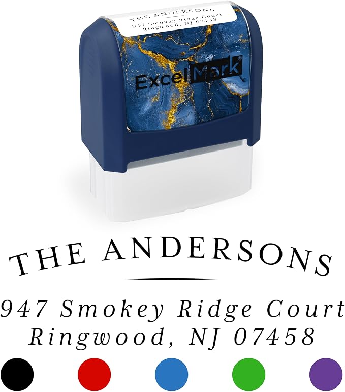 ExcelMark Custom Return Address Stamp (Navy, Regency Arch) | Custom Return Address Stamp with Elegant Designs, Vibrant Colors & Patterns – Perfect for Mail, Invitations & Gifts