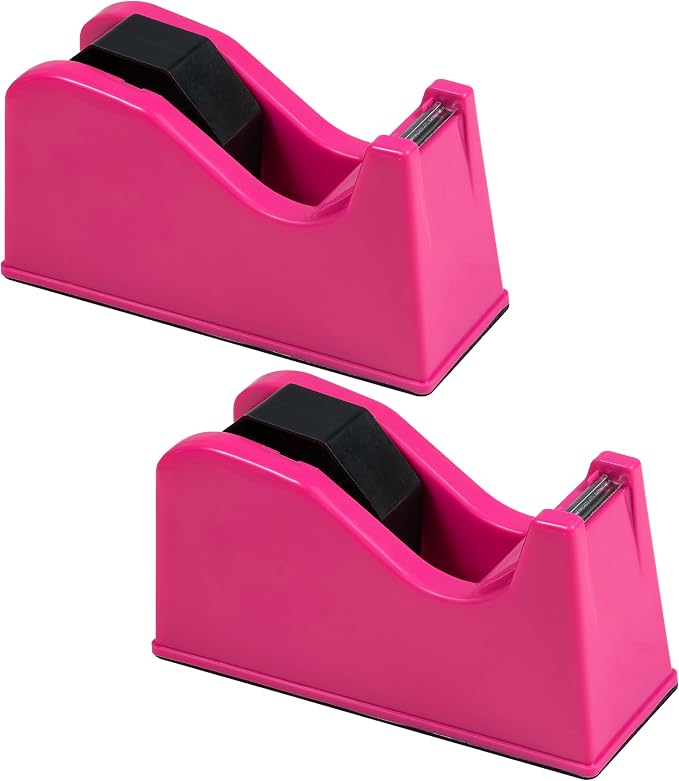 Desktop Tape Dispenser Adhesive Roll Holder (Fits 1" & 3" Core) with Weighted Nonskid Base (2Pack-Rose red)