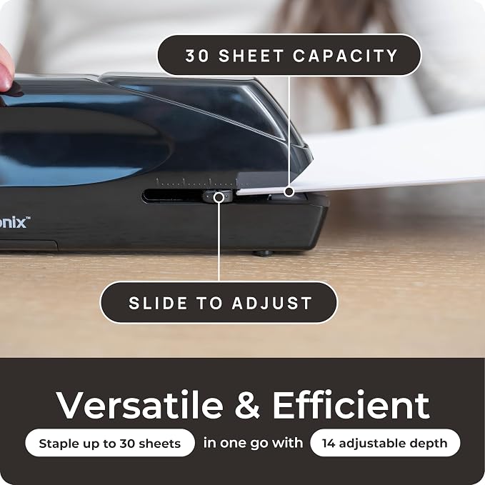 EcoElectronix Electric Stapler - Portable Automatic Stapler Pro 30 Sheet Capacity - Quiet, Jam-Free, and Easy Reload - AC or Battery Powered for Professional Home Office Use - Black (2-Pack)