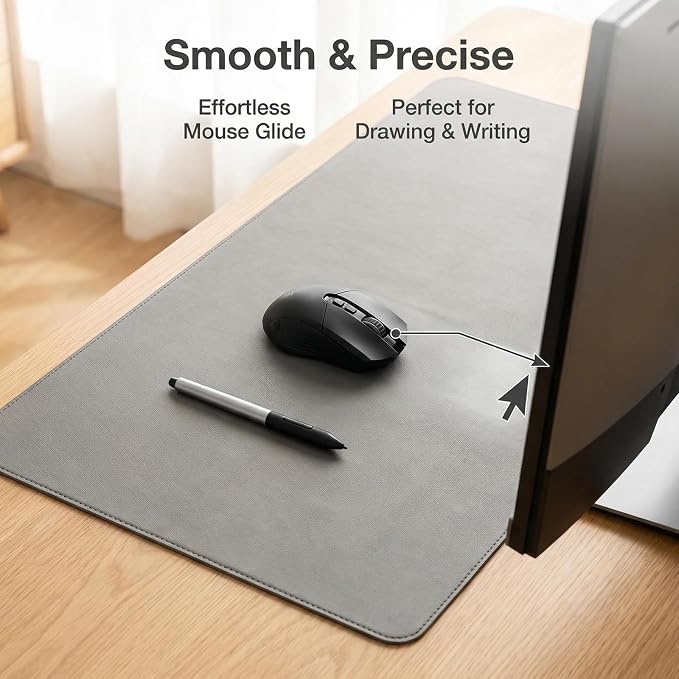 Leather Desk Pad 27.58'' x 40.19'', PIPRE Office Desk Mat Waterproof Gray Smooth Mouse Writing Surface - Maximum Protection Dual-Sided Pu Leather Blotter for Desk Office/Home