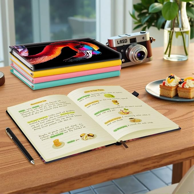 Hardcover Executive Notebooks, A5 PU Leather Lined Journal Notebook, 200 Pages Thick Paper Subject Notebooks for School,Work,Home Writing Business Notebook, Diary Book ，Flamingo with Sunglasses