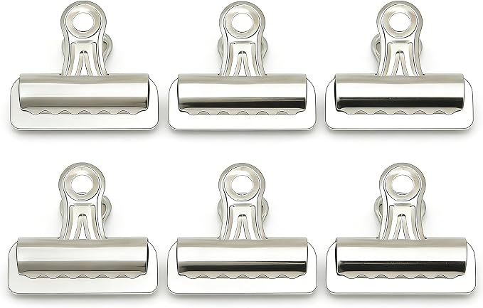 Extra Large Bulldog Clips, 6 Pcs, 2.6 Inch, Silver, 65 mm, Hinge Paper Clips, Metal Clamps for Crafts, Food Bags, Drawings, Photos