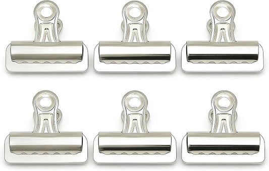 Extra Large Bulldog Clips, 6 Pcs, 2.6 Inch, Silver, 65 mm, Hinge Paper Clips, Metal Clamps for Crafts, Food Bags, Drawings, Photos