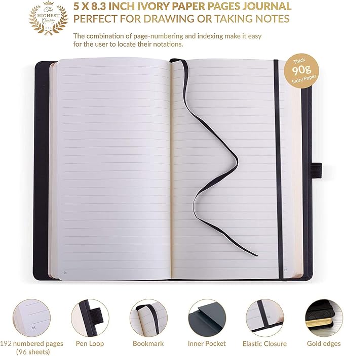 Exclusive Writing Journal for Women and Men - Handmade in Italy with Ivory Paper - Travel Diary Notebook for Daily Notes, Dreams or Planning - Perfect for a Traveler, Writer, Musician(ROSE) (BAROQUE GOLD)