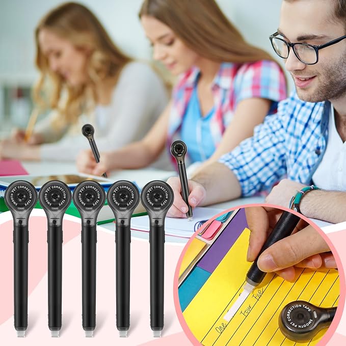 Gersoniel 25 Pack Correction Tape Pen Correctional Ink Tape Push Pull Protective, Easy to Use Applicator for School Office Supplies, 0.2 x 236 Inch (Black Color)