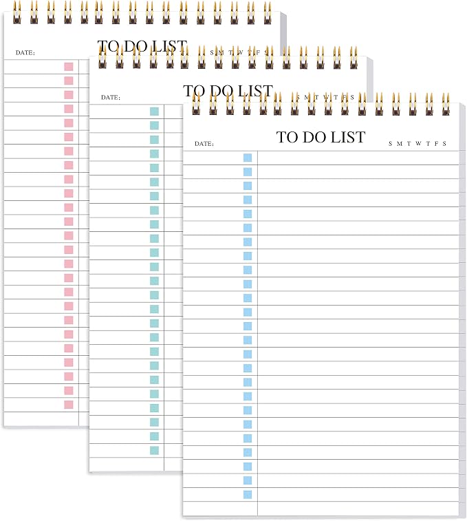 To Do List Notepad 3 Pack, Undated Daily Planner Notepad With To Do List Notebook Checklist Planner Spiral Waterproof Notepad for Office Supplies, School Planner, 52 Sheets/Pack, 5.5"*8.3" A5 Size | To Do List Notebook, Checklist Planner, Waterproof Sp...