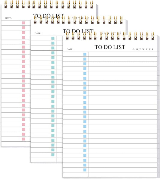 To Do List Notepad 3 Pack, Undated Daily Planner Notepad With To Do List Notebook Checklist Planner Spiral Waterproof Notepad for Office Supplies, School Planner, 52 Sheets/Pack, 5.5"*8.3" A5 Size | To Do List Notebook, Checklist Planner, Waterproof Sp...