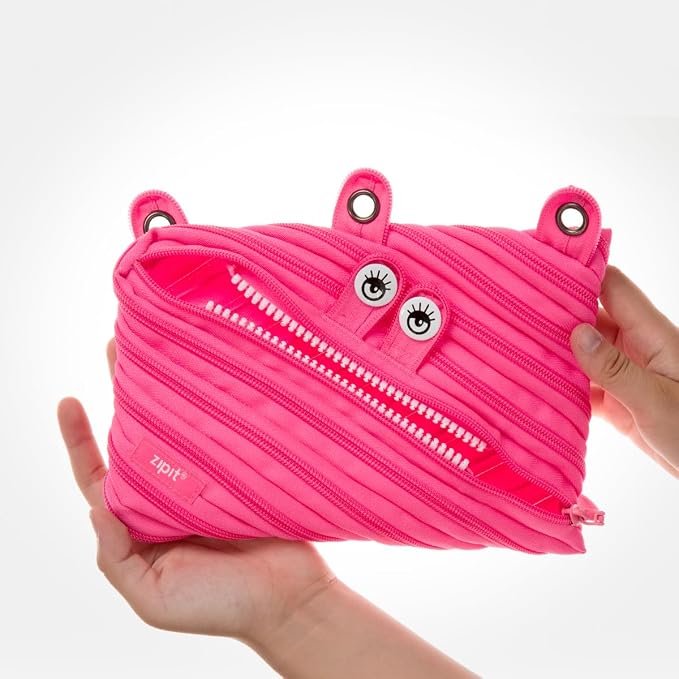 ZIPIT Monster Pencil Case for Girls, Cute 3-Ring Binder Pencil Pouch for Kids and Teens, Stationery Bag for School, Pink