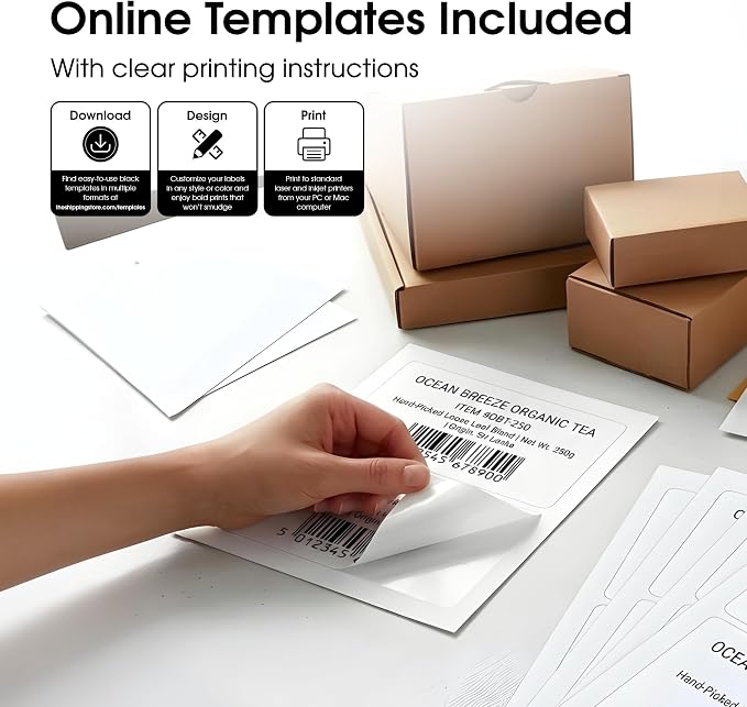8.5" X 5.5" Matte White Printable Half Sheet Shipping Labels (250 Sheets, 500 Stickers) Mailing and Address Labels for Laser & Inkjet Printers - Spartan Industrial Template R025