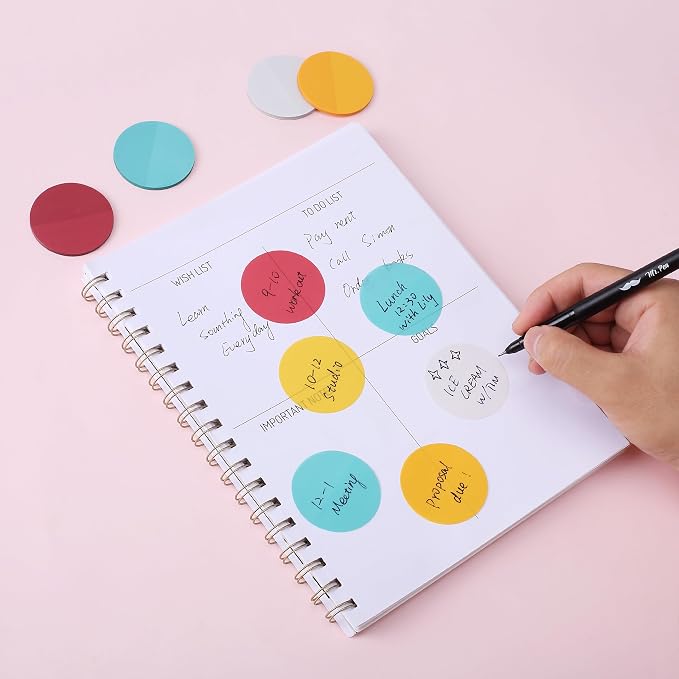 Mr. Pen- Round Transparent Sticky Notes, 1.8”, 4 Pads with Black Fineliner | 200 Sheets, Smooth Writing, Water-Resistant, Clean Removal, Easy-Peel Sticky Notes for Bible Journaling & Planning